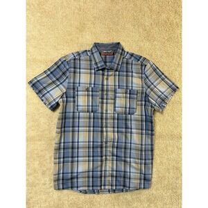 Free Country Shirt Men Medium Blue Yellow Button Down Lightweight Western Casual